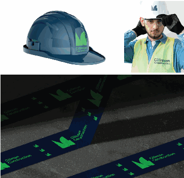 Hard hat, site worker and branded tape mockups